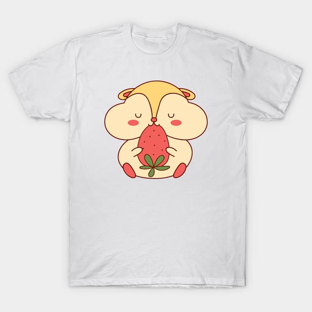 Cute hamster eating strawberry T-Shirt by Sticker deck